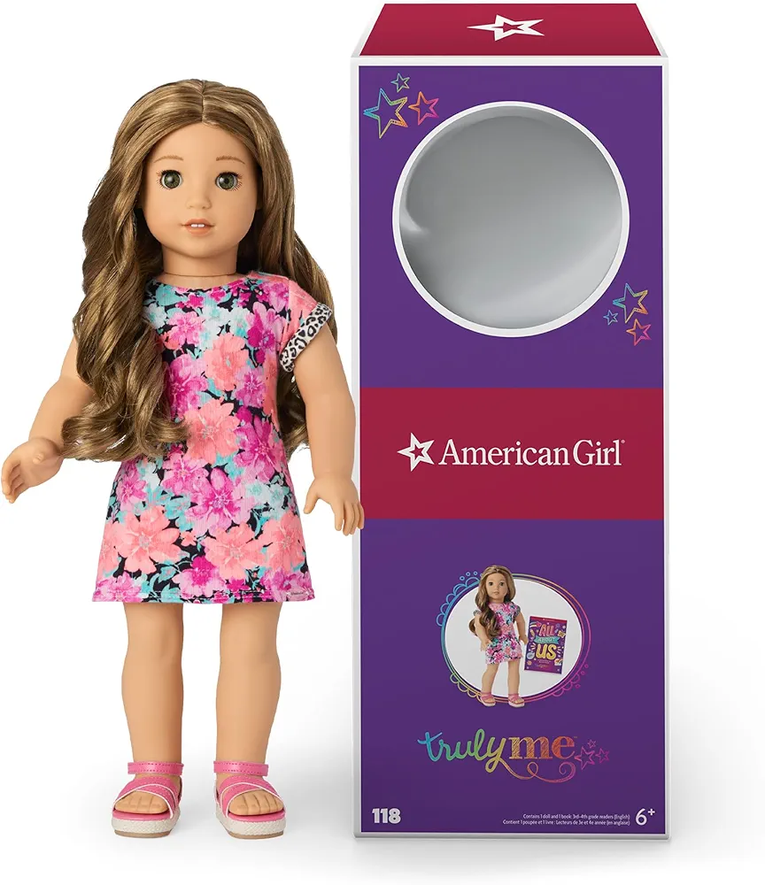 American Girl Truly Me 18-inch Doll #118 with Hazel Eyes, Caramel Hair w/Highlights, Light Skin, T-shirt Dress, For Ages 6+