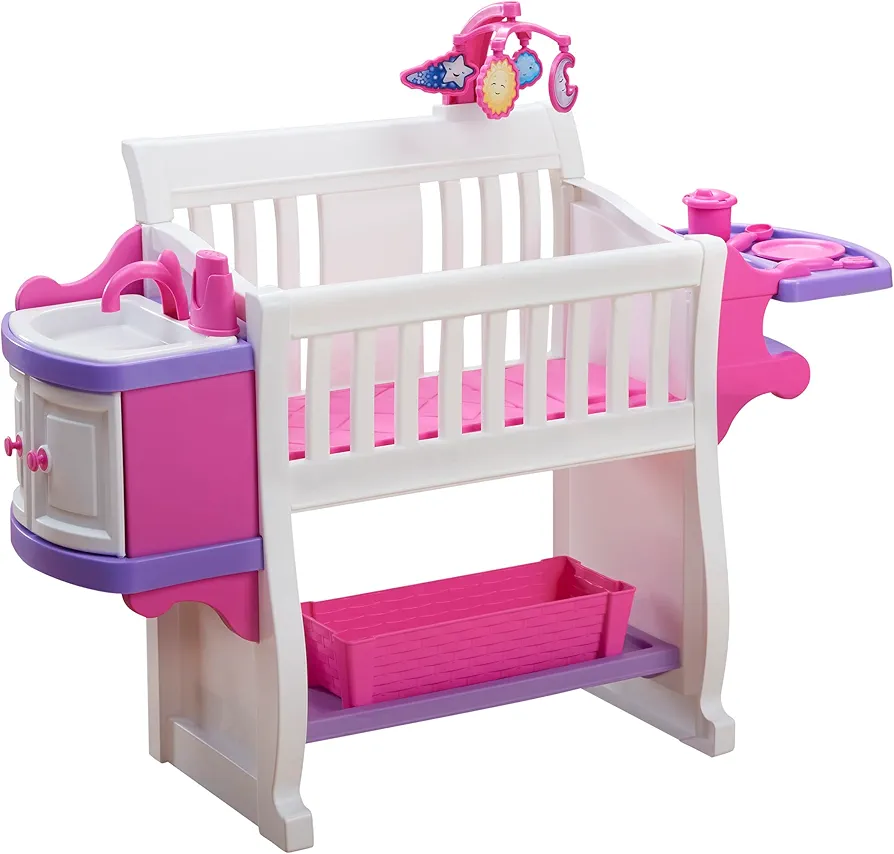 American Plastic Toys Kids’ My Very Own Nursery Baby Doll Playset, Furniture, Crib, Feeding Station, Learn to Nurture and Care, Durable and BPA-Free Plastic, for Children Ages 2+,Pink