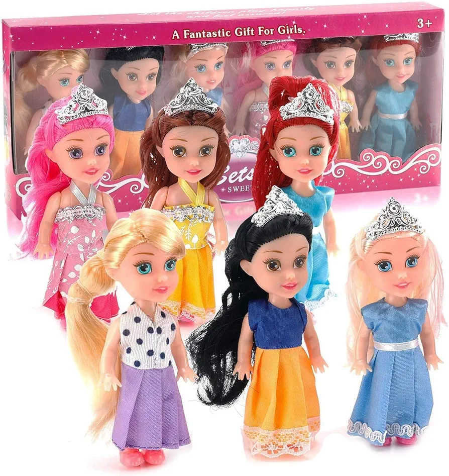 Liberty Imports Little Royal Princess Toddler Dolls with Dresses, Girls Imaginative Pretend Play Small Dolls Party Favors Collection (6 Pack)