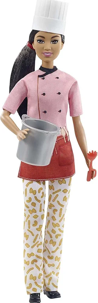 Barbie Pasta Chef Brunette Doll (12-in) with Colorful Chef Top, Macaroni Print Pants, Chef Hat, Pasta Pot & Pasta Cutter Accessories, Great Gift for Ages 3 Years Old & Up