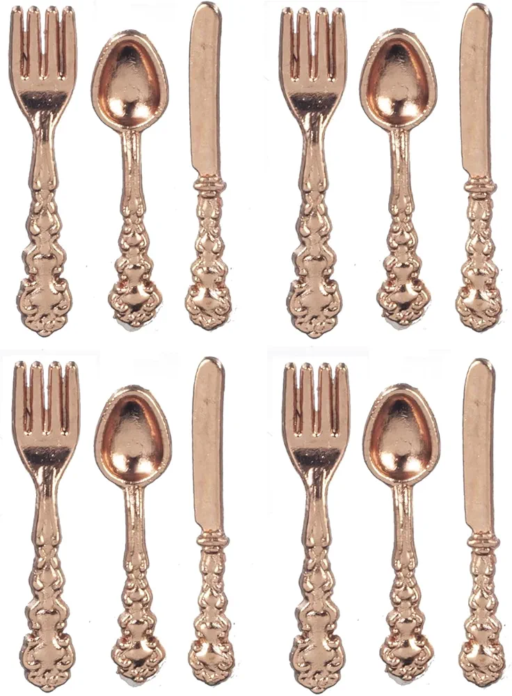 Melody Jane Dolls Houses Dollhouse Copper Cutlery Silverware Set 1:12 Tableware Dining Room Accessory