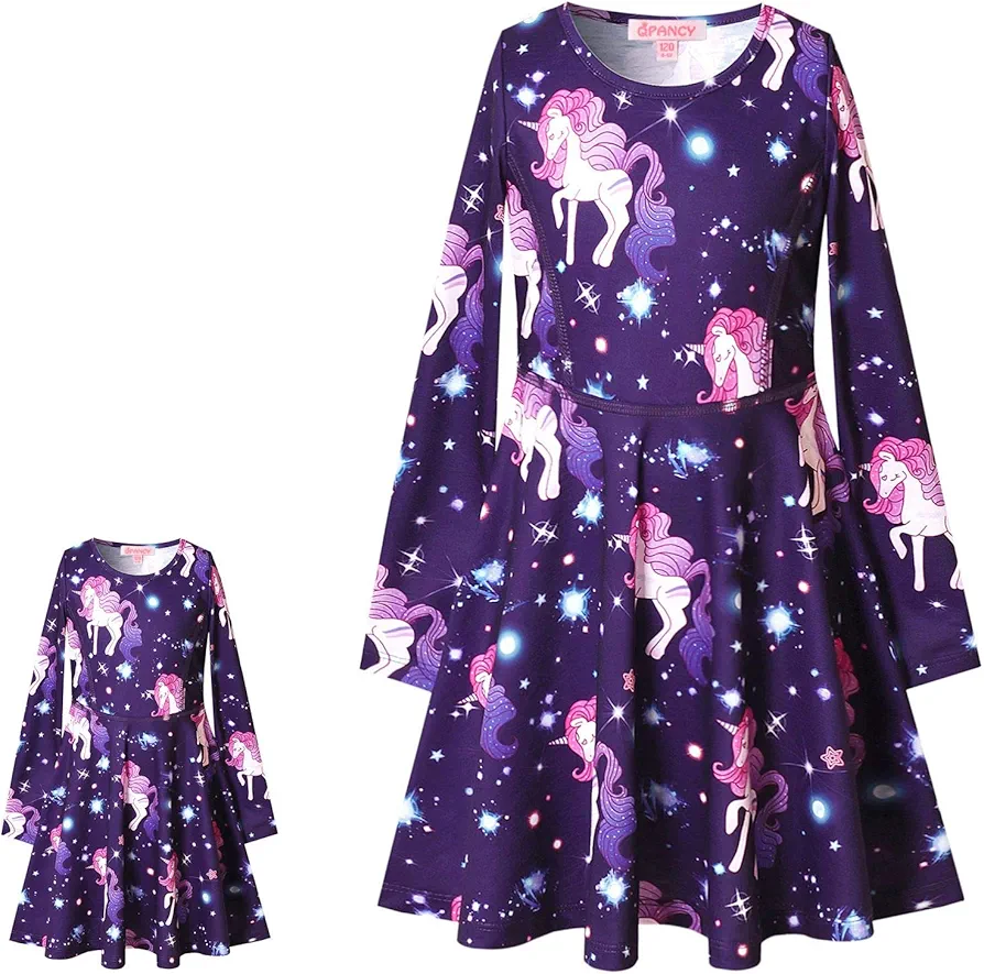 Long Sleeve Unicorn Dresses for Girls Kids 10 11 Matching 18 inch American Doll