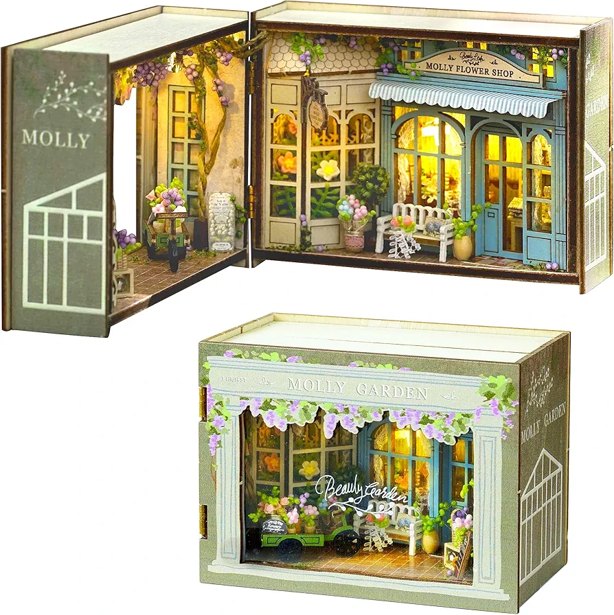 DIY Miniature House Kit, Handmade Wooden Crafts Kit for Adults, Tiny Doll House Building Kit with LED Light (Molly Garden)