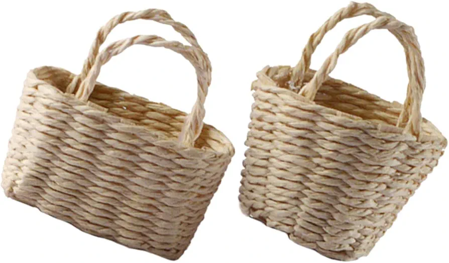 2pcs Doll House Flower Basket Mini Doll House Rattan Decor Mini Hamper Miniature Wicker Basket Landscape Flower Baskets Toy Mini Storage Baskets Bamboo Basket Model Mini Ornament