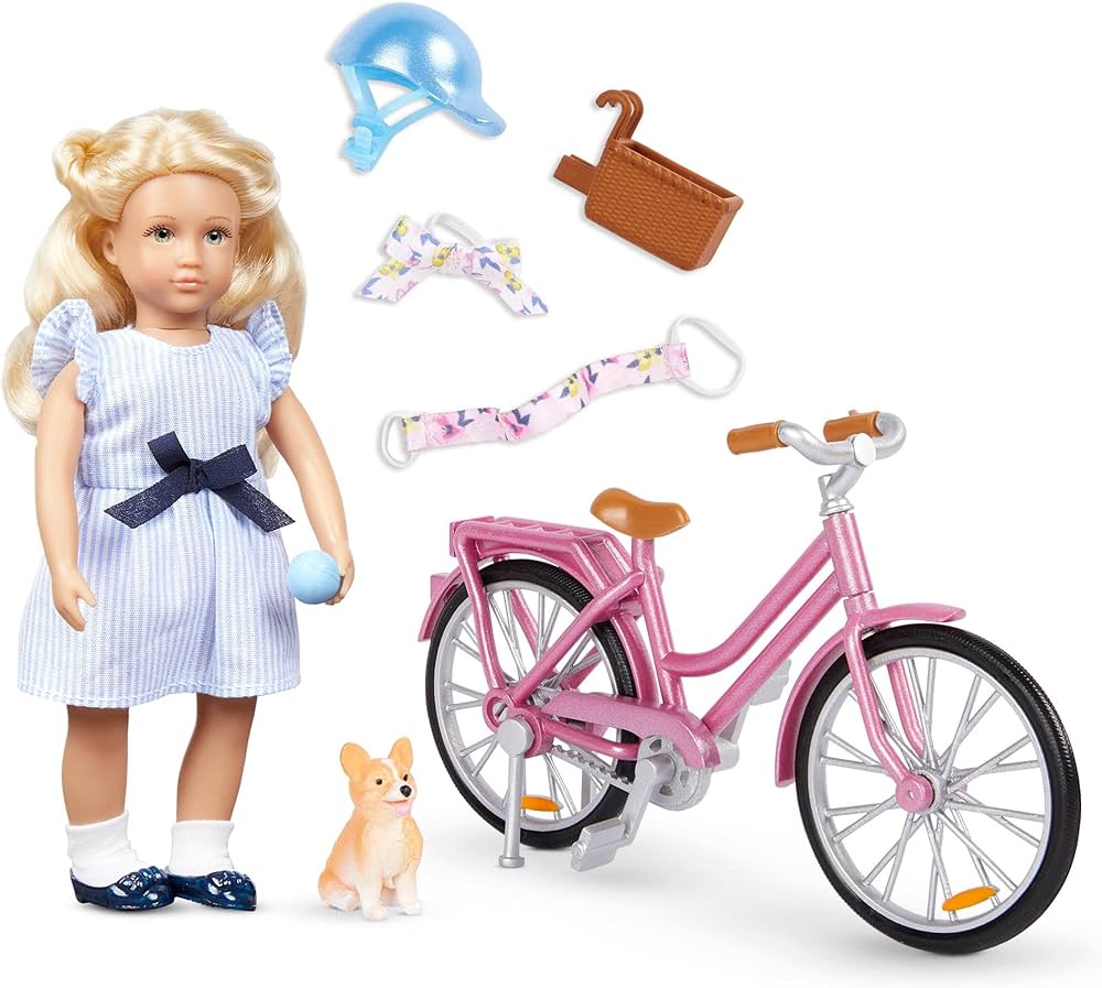 Lori Dolls – Margo's Bicycle Set – Mini Doll & Bike Playset – 6-inch Doll with Bicycle & Accessories – Clothes, Helmet & Pet Dog – Toys for Kids – 3 Years +