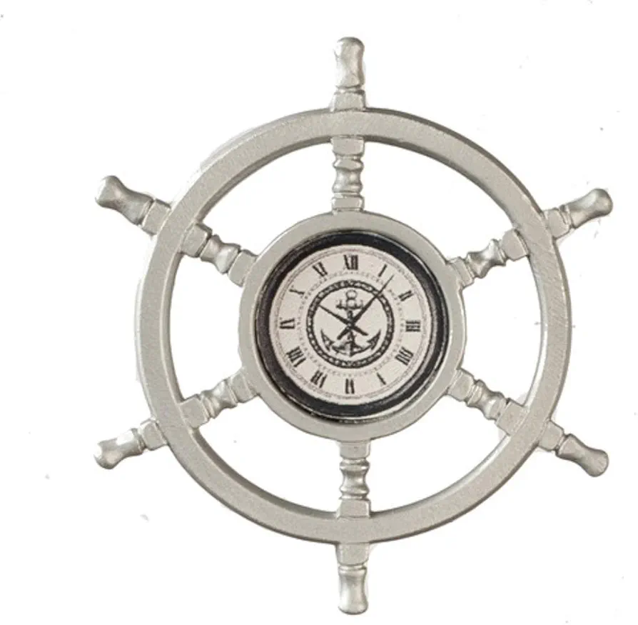 Melody Jane Dolls Houses Dollhouse Ship Helm Wheel Wall Clock Miniature 1:12 Nautical Accessory Metal