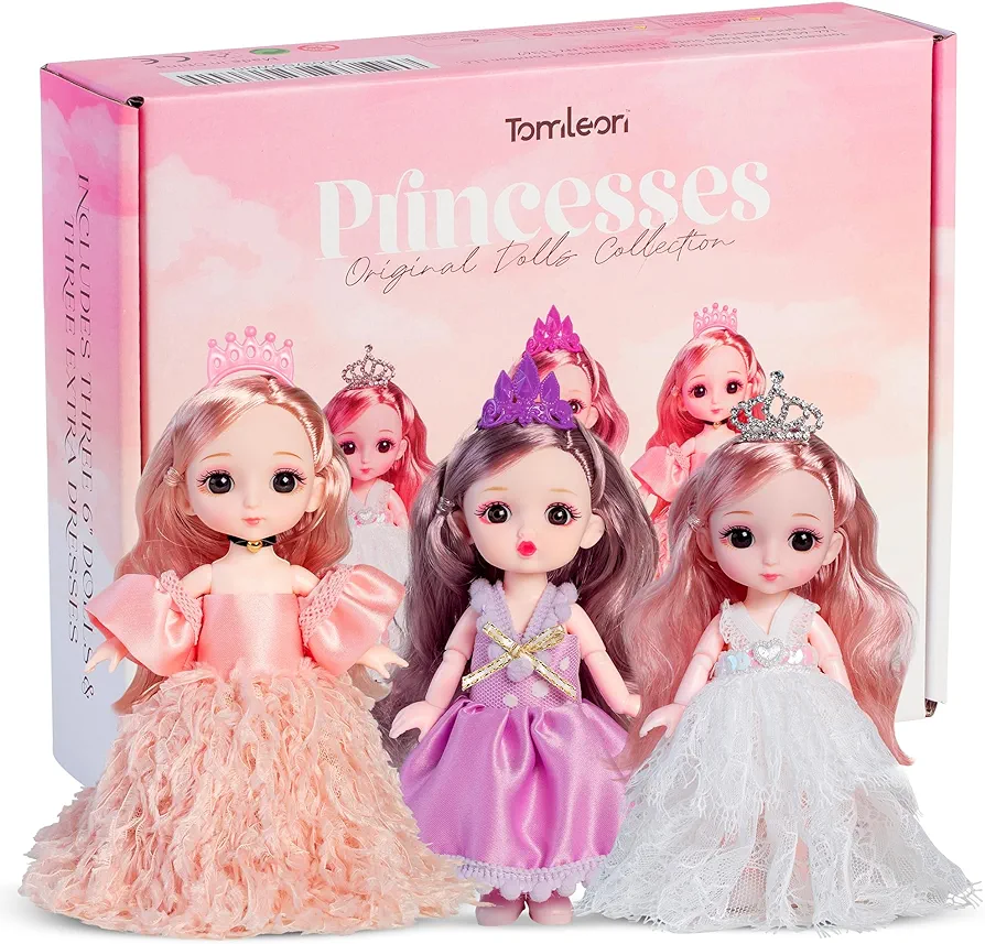 Little Dolls Set with Mini Princess Dolls for Girls – Princess Toy Dolls for Dollhouse – Small Doll Mini Princess Figures with Tiaras, Shoes, and Accessories – Tiny 6” Miniature Mini Dolls Set