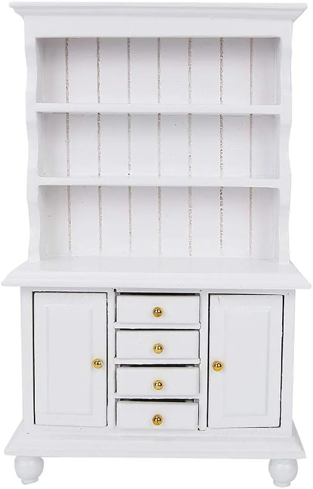 1:12 Doll House Accessories Wooden Three Layers Cabinet Simulation Furniture (White)