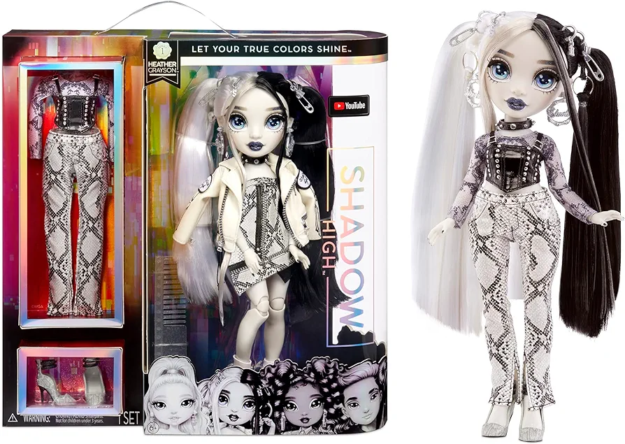 Rainbow High Shadow Series 1 Heather Grayson- Grayscale Fashion Doll. 2 Grey Designer Outfits to Mix & Match with Accessories, Great Gift for Kids 6-12 Years Old and Collectors, Multicolor, 580782