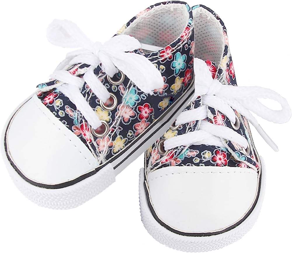 18 Inch Doll Canvas Shoes for 18 Inch American Dolls, Floral Upper and Lace Up Design, Available in 8 Patterns and Colors, for 18 Inch Girl Dolls and Other 18 Inch Doll Accessories