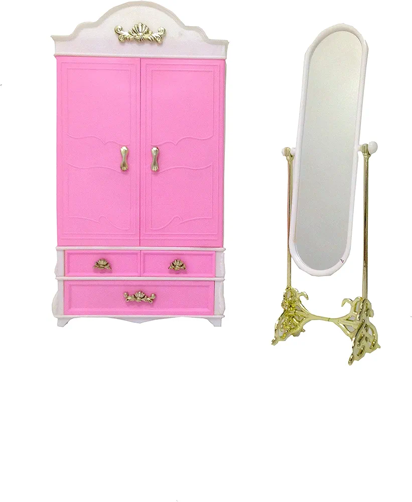 Dollhouse Furniture - Wardrobe and Mirror Set