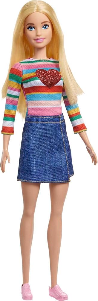 Barbie It Takes Two Doll, Malibu Fashion Doll with Blonde Hair, Rainbow Shirt, Denim Skirt & Pink Shoes