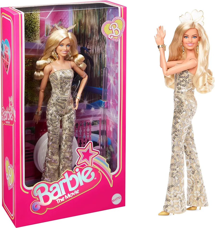 Barbie Margot Robbie as in Gold Disco Jumpsuit The Movie Collectible Doll (HPJ99)