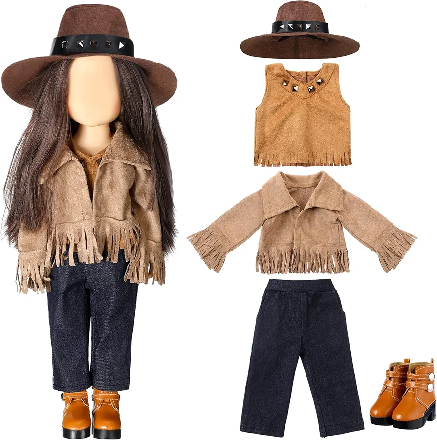 Bencailor 18 Inch Doll Clothes and Accessories Doll Outfits Set Western Cowgirls Jacket Trousers Hats Shoes for 18 Inch Doll Girls Gifts