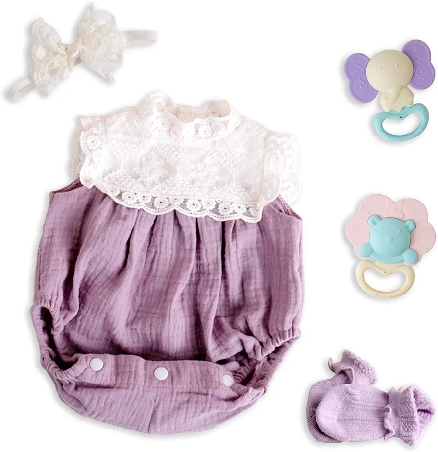 Aori Reborn Baby Dolls Clothes 20 inch Purple Outfit Lace Headband for 18-22 Inch Reborn Doll Newborn Girl