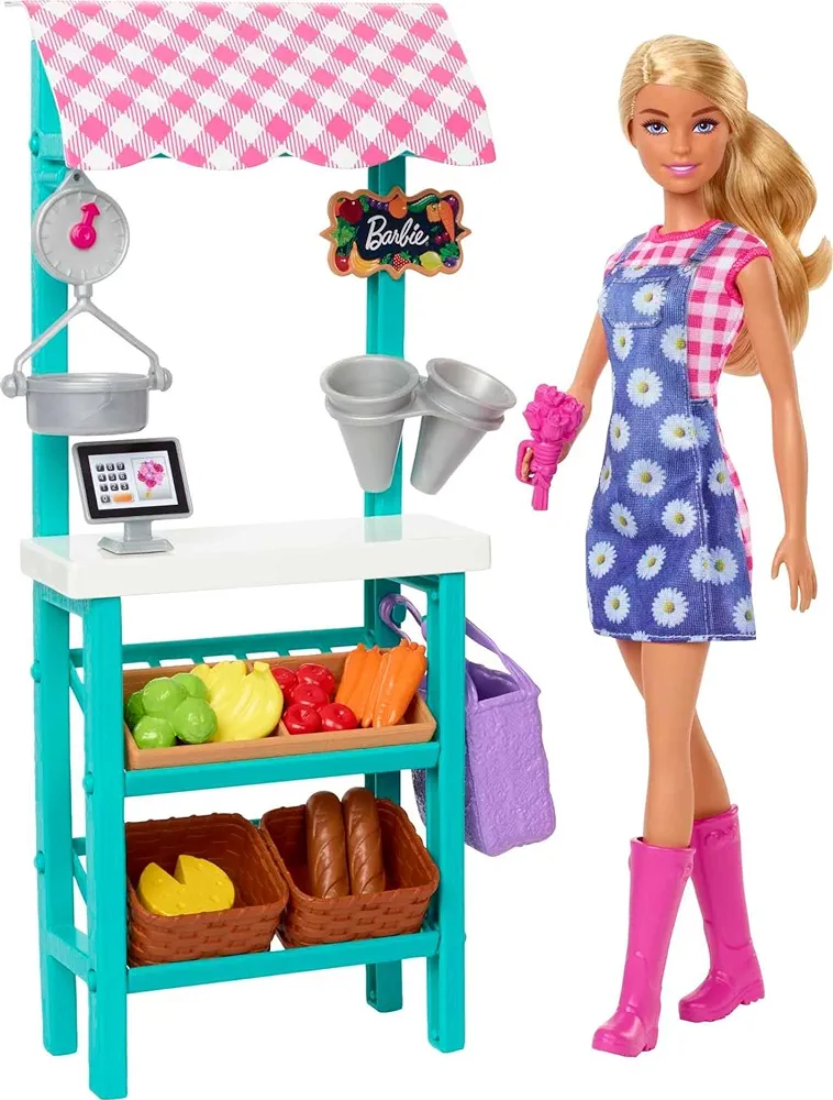 Barbie Careers Playset, Farmers Market Set with Blonde Fashion Doll, Furniture & Accessories