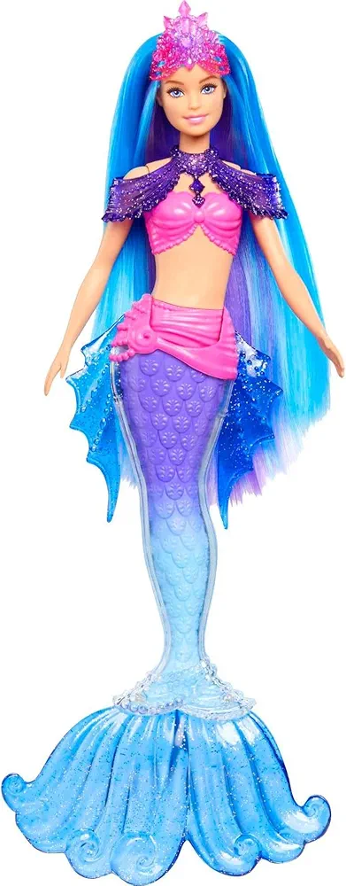 Barbie Mermaid Power Doll Set, Barbie "Malibu" Fashion Doll with Seahorse Pet & Accessories, Mermaid Toy with Interchangeable Fins