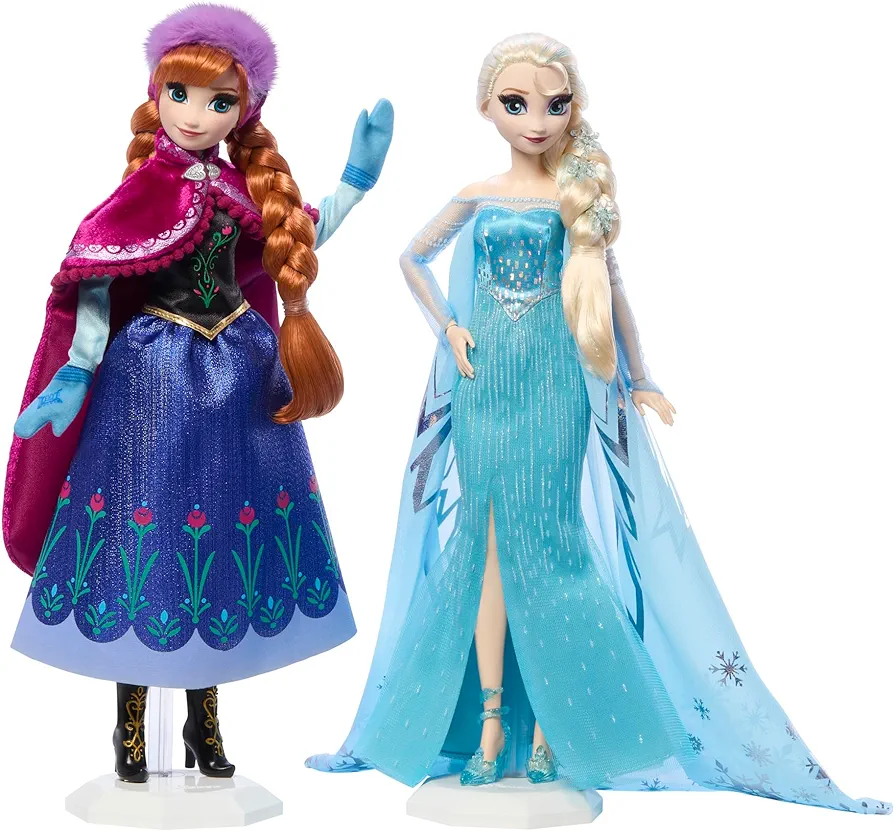 Mattel Disney Frozen Anna & Elsa Doll Set, 2 Disney Princess Collector Fashion Dolls Celebrating Disney 100 Years of Wonder, Inspired by the Movie