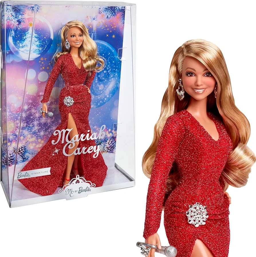 Barbie Signature Doll, Mariah Carey Holiday Collectible in Red Glitter Gown with Silvery Accessories