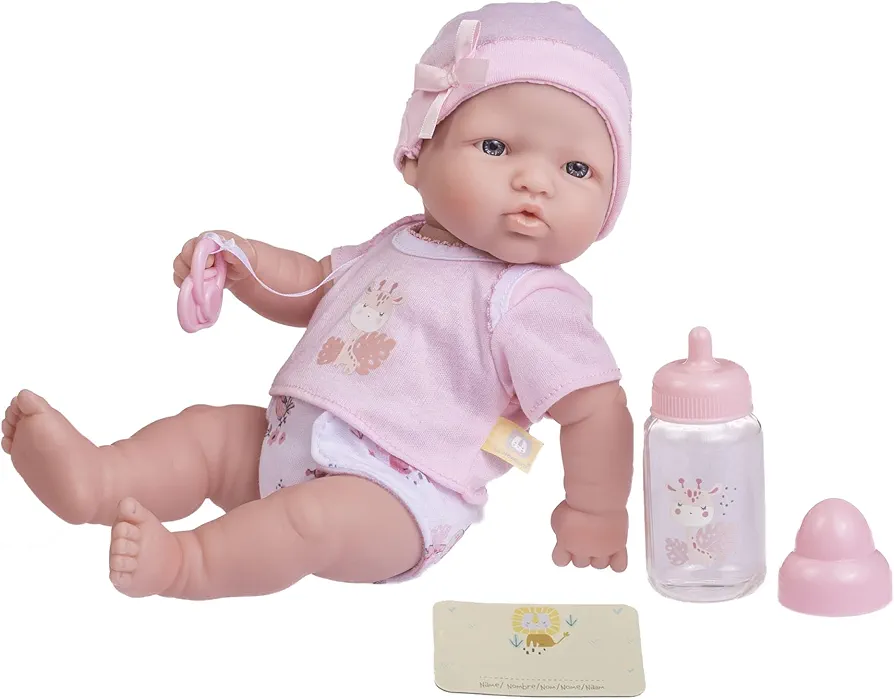 JC Toys - La Newborn Nursery | 7 Piece Baby Doll Gift Set | 12" Life-Like Baby Doll with Accessories | Pink | Ages 2+ (18344)