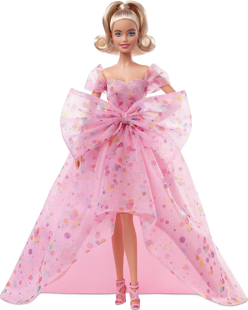 Barbie Signature Birthday Wishes Doll (11.5 in Blonde) Wearing Pink Tulle Gown & Shoes, with Customizable Packaging, Gift for 6 Year Olds & Up