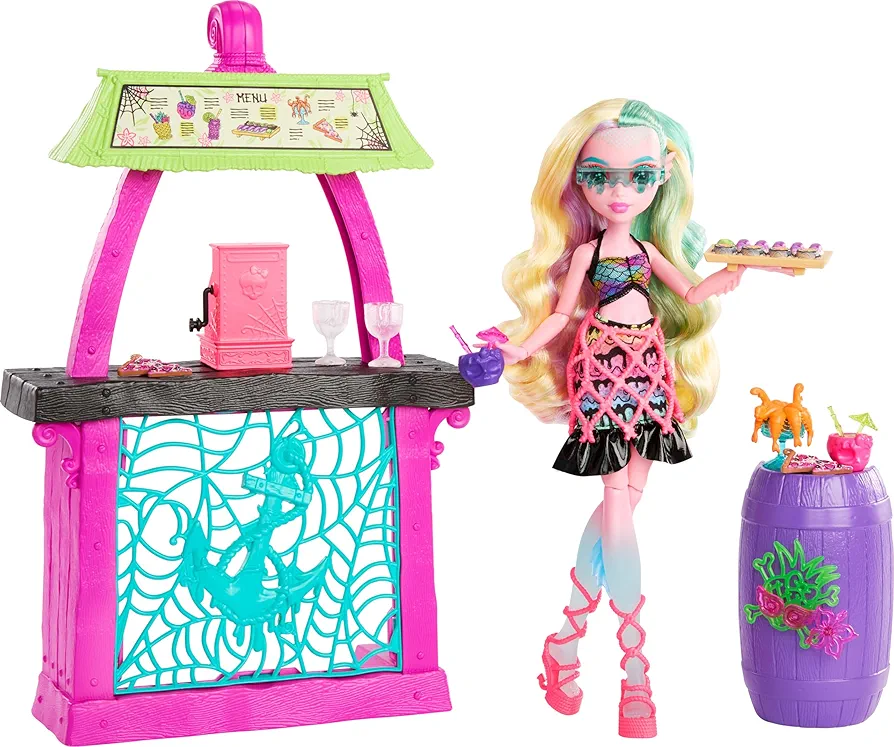 Monster High Doll & Playset, Lagoona Blue Scare-adise Island Snack Shack with Food Accessories & Color-Change Drinks