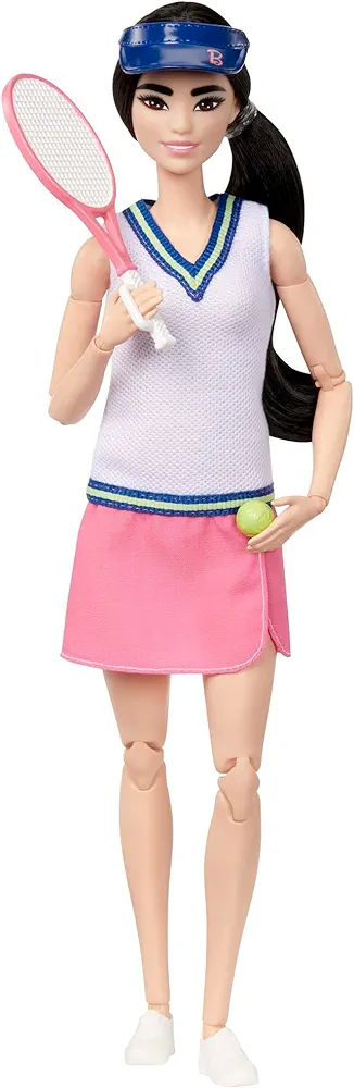 Barbie Careers Fashion Doll & Accessories, Made to Move Tennis Player Wearing Removable Outfit with Racket & Ball, 22 Bendable Joints