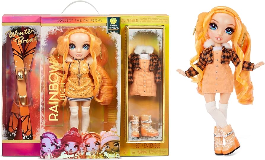 Rainbow High Winter Break Poppy Rowan – Orange Fashion Doll and Playset with 2 Designer Outfits, Pair of Skis and Accessories, Kids and Collectors, Toy Gift Ages 6 7 8+ to 12