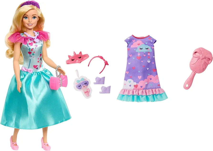 Barbie: My First Preschool Doll, Malibu with 13.5-inch Soft Posable Body, Deluxe Party & Bedtime Clothes & Accessories, Blonde Hair