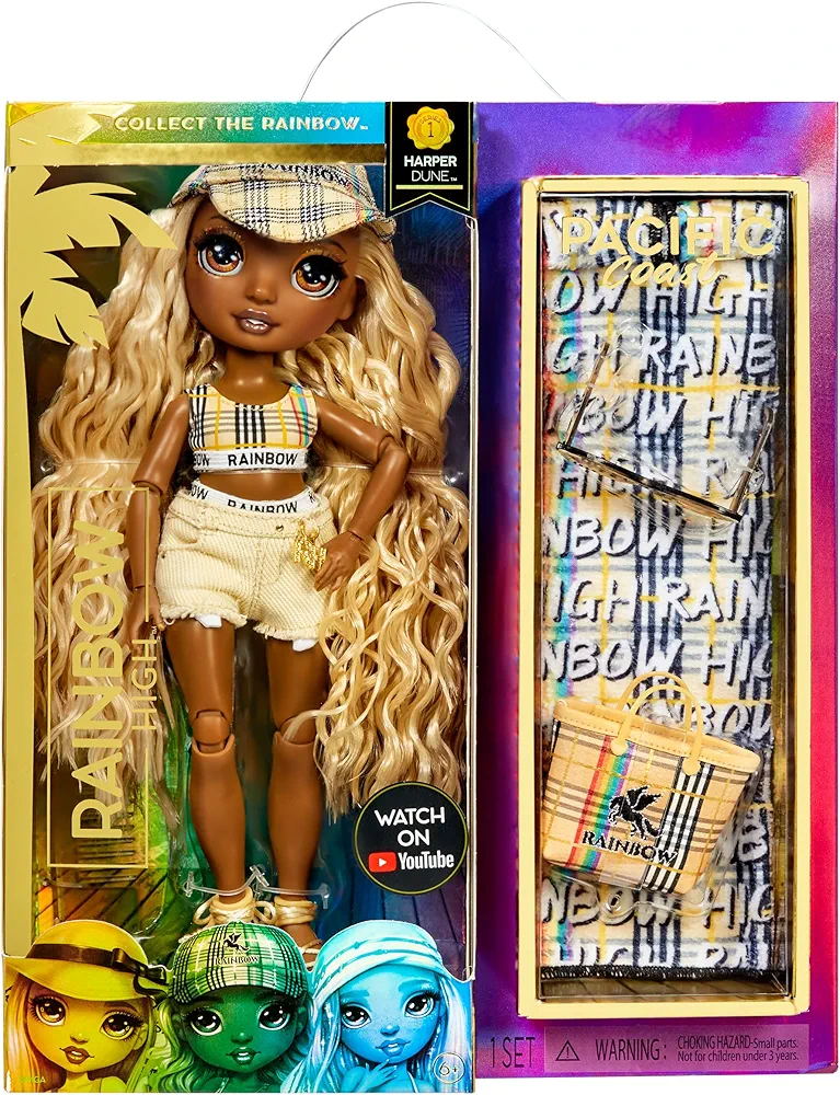 Rainbow High Pacific Coast Harper Dune- Sand (Light Yellow) Fashion Doll with 2 Designer Outfits, Pool Accessories Playset, Interchangeable Legs, Toys for Kids, Great Gift for Ages 6-12+ Years