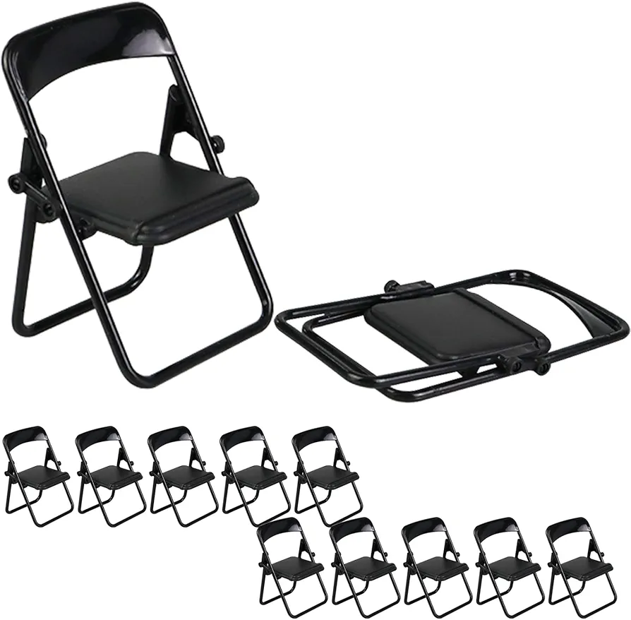 Doll Chair 12PCS Mini Folding Chair Plastic Black Dollhouse Chair Cute Miniature Furniture for Dollhouse Accessories for 5-14 Years Old Kid Toy Dollhouse Decor Dollhouse Chair Mini Chair Miniature