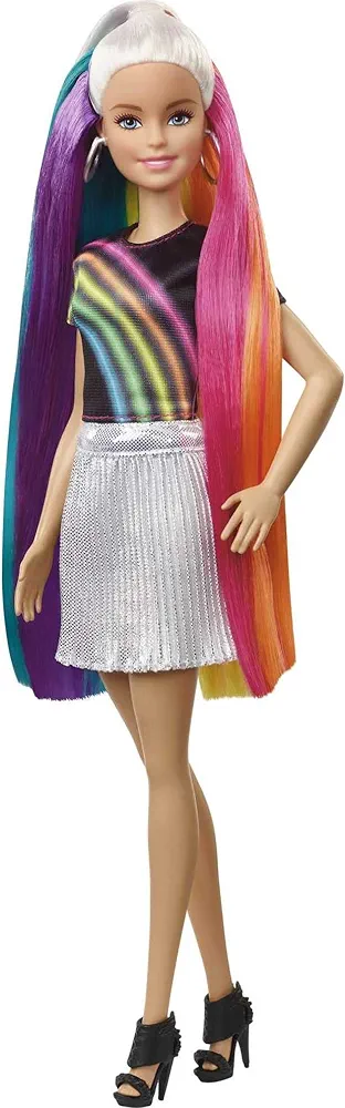 Barbie Doll, Rainbow Sparkle Hair with Extra Long 7.5-Inch Blonde Rainbow Hair, Sparkle Gel & Comb with Styling Accessories