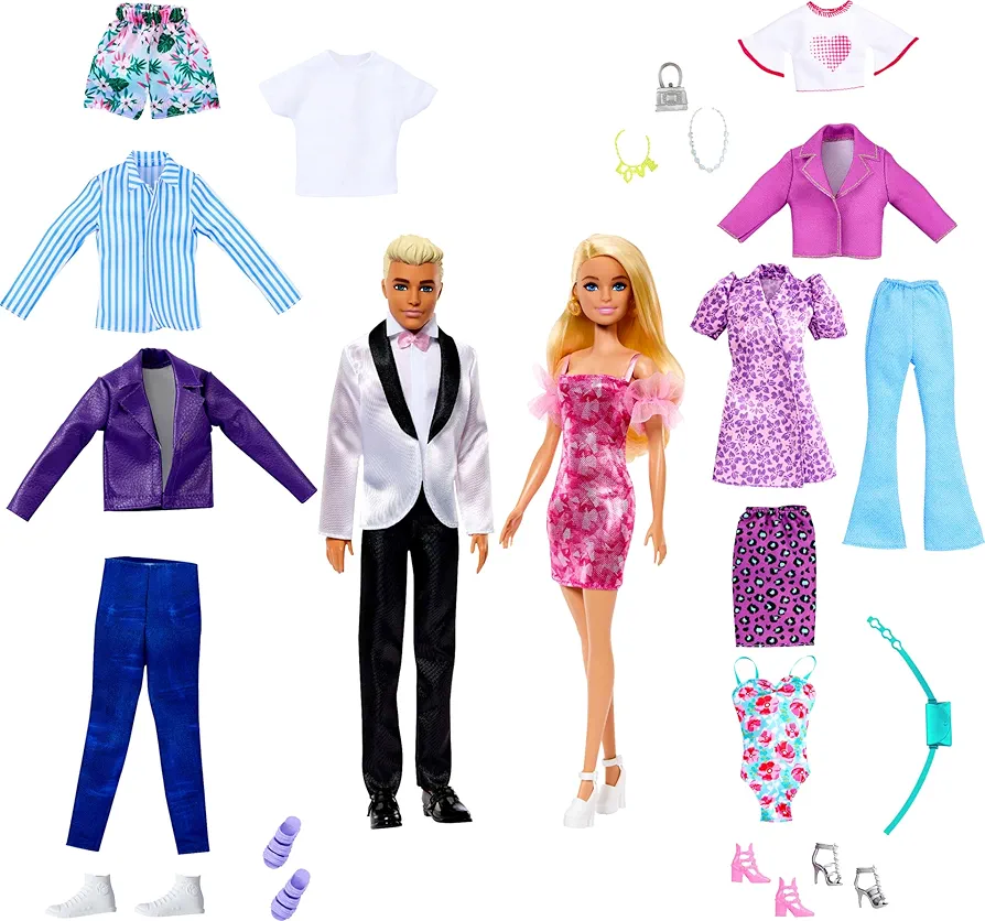 Barbie & Ken Doll Set with 2 Fashion Dolls, Clothes & Accessories, Includes Dresses, Tees, Pants, Swimsuits & More