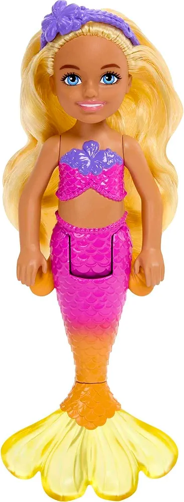 Barbie Dreamtopia Chelsea Mermaid Small Doll with Removable Hair Accessory, Wavy Blonde Hair & Ombre Tail, Bends at Waist