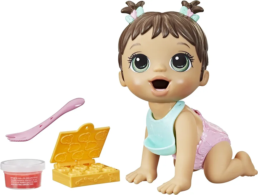 Baby Alive Lil Snacks Doll, Eats and Poops, Snack-Themed 8-Inch Baby Doll, Snack Box Mold, Toy for Kids Ages 3 and Up, Brown Hair