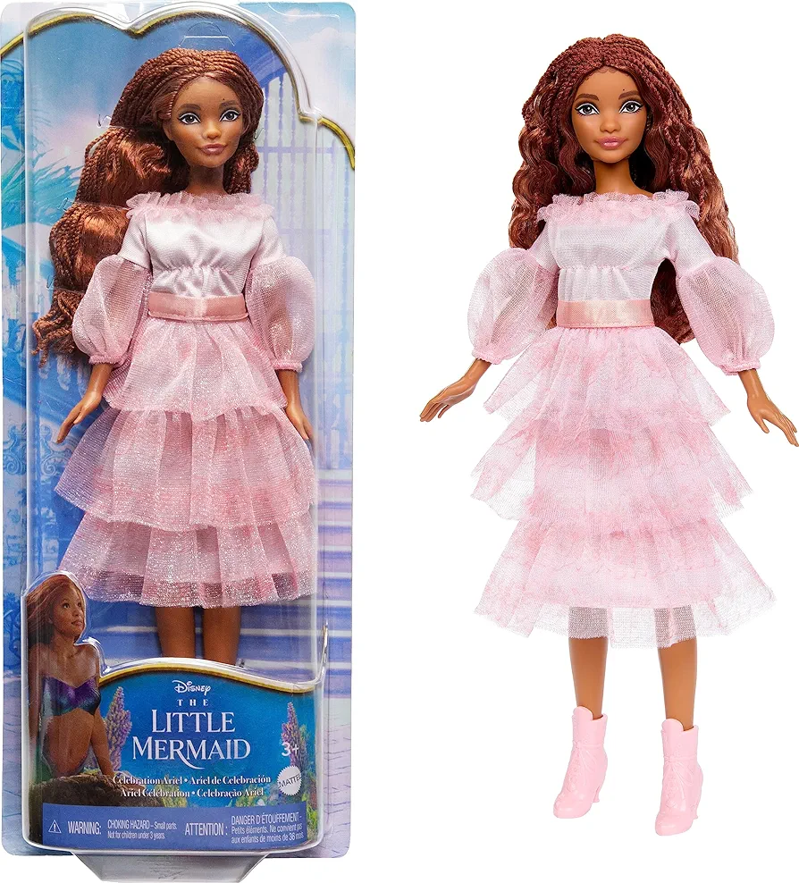 Mattel Disney The Little Mermaid, Celebration Ariel Doll with Red Hair and Pink Dress, Toys Inspired by The Movie