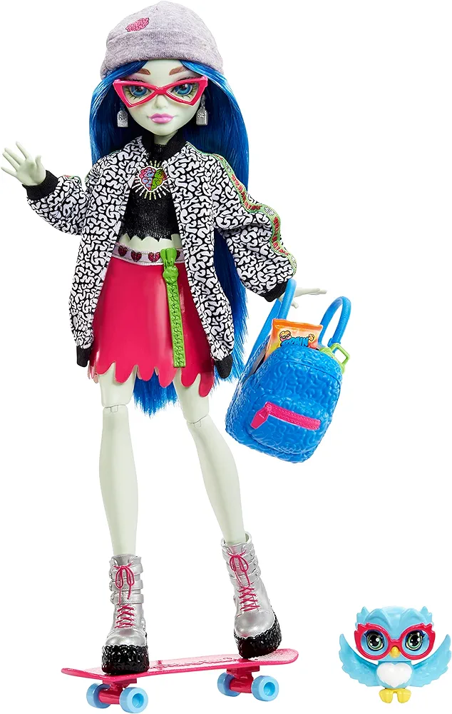 Monster High Ghoulia Yelps Posable Doll (10.3 in) with Blue Hair, Pet and Accessories, Gift for 3 Year Olds and Up