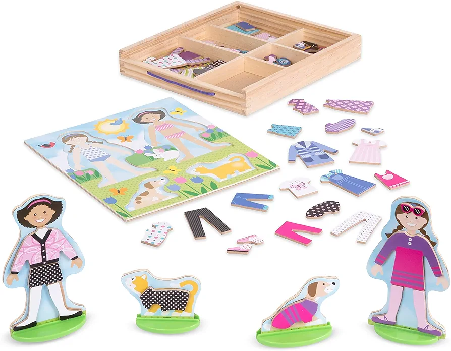 Melissa & Doug Best Friends Magnetic Dress-Up Wooden Dolls Pretend Play Set (78 pcs) - Dolls Dress-Up Play Set