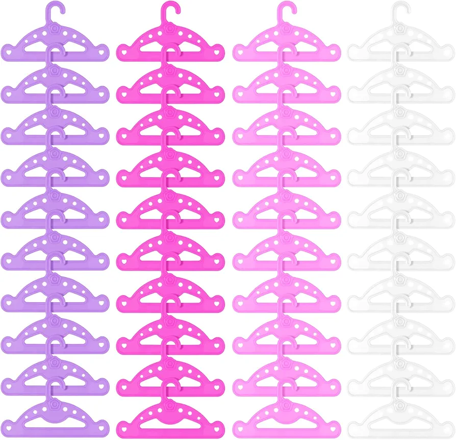 40 Pcs Doll Hangers 18 Inch Doll Clothes Hanger 4 Colors Mini Plastic Clothes Hangers Doll Outfit Hanger Doll Closet Wardrobe Accessories for American 18 Girl Dolls Clothes Dollhouse Supplies