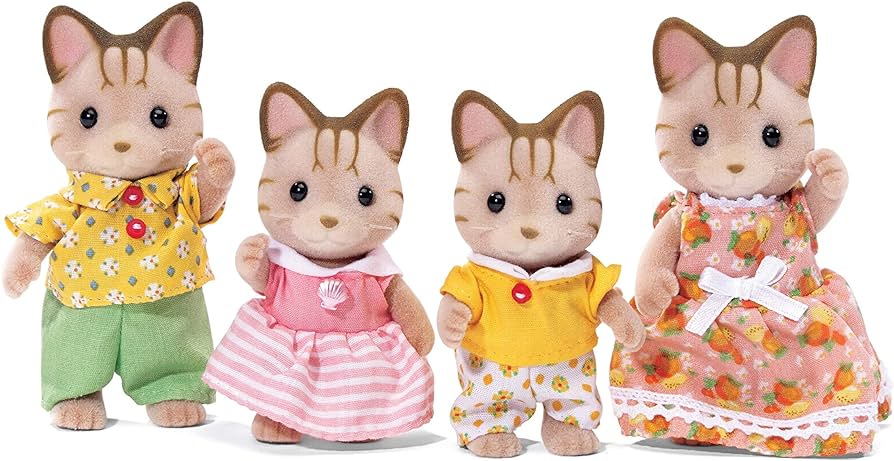 Calico Critters, Sandy Cat Family, Dolls, Dollhouse Figures, Collectible Toys, Premium, 3 inches