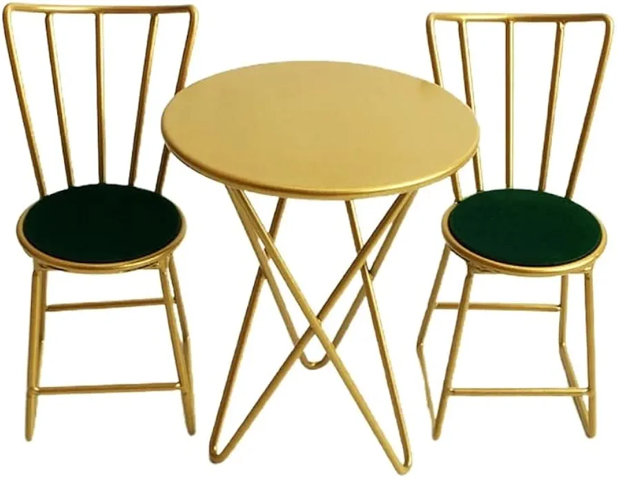 1:6 Dollhouse Furniture Gold Metal French Bistro Table and 2 Chair Set Heavyweight for 12" Fashion Doll 1/6 Scale