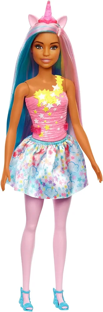 Barbie Dreamtopia Unicorn Fashion Doll with Blue & Purple Hair Wesring Removable Skirt & Accessories Including Pink Unicorn Headband & Tail