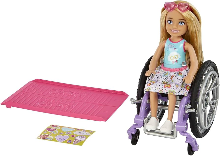 Barbie Chelsea Doll & Wheelchair with Moving Wheels, Ramp, Sticker Sheet & Accessories, Small Doll with Blonde Hair