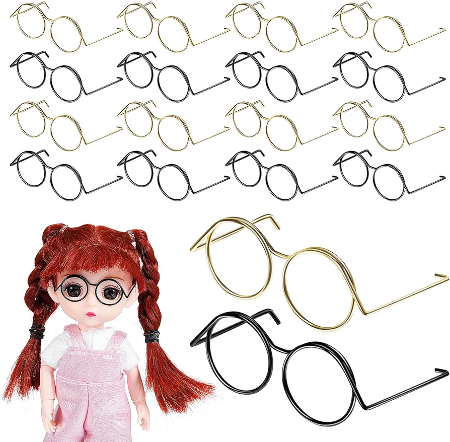 Toyvian 20PCS Mini Doll Glasses Metal Wire Glasses Miniature Crafts Glasses Frames Classic Eyewear Dollhouse Glasses Tiny Eyeglasses Small Doll Costume Glasses Frames for Crafts