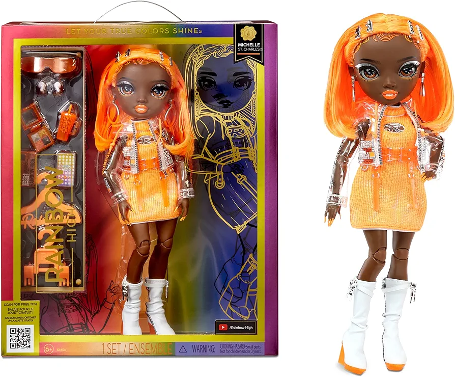 Rainbow High Michelle- Orange Fashion Doll. Fashionable Outfit & 10+ Colorful Play Accessories. Great Gift for Kids 4-12 Years Old and Collectors.