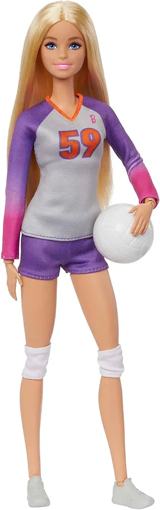 Barbie Careers Fashion Doll & Accessory, Made to Move Volleyball Player Wearing Removable Uniform with Ball, 22 Bendable Joints