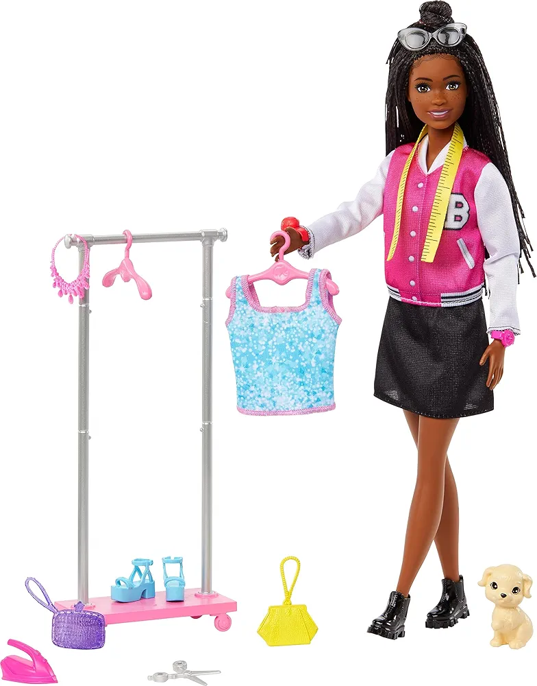 Barbie On-set Stylist Doll & 14 Accessories, Brooklyn Doll with Garment Rack, Top, Fashion Pieces, Puppy & More