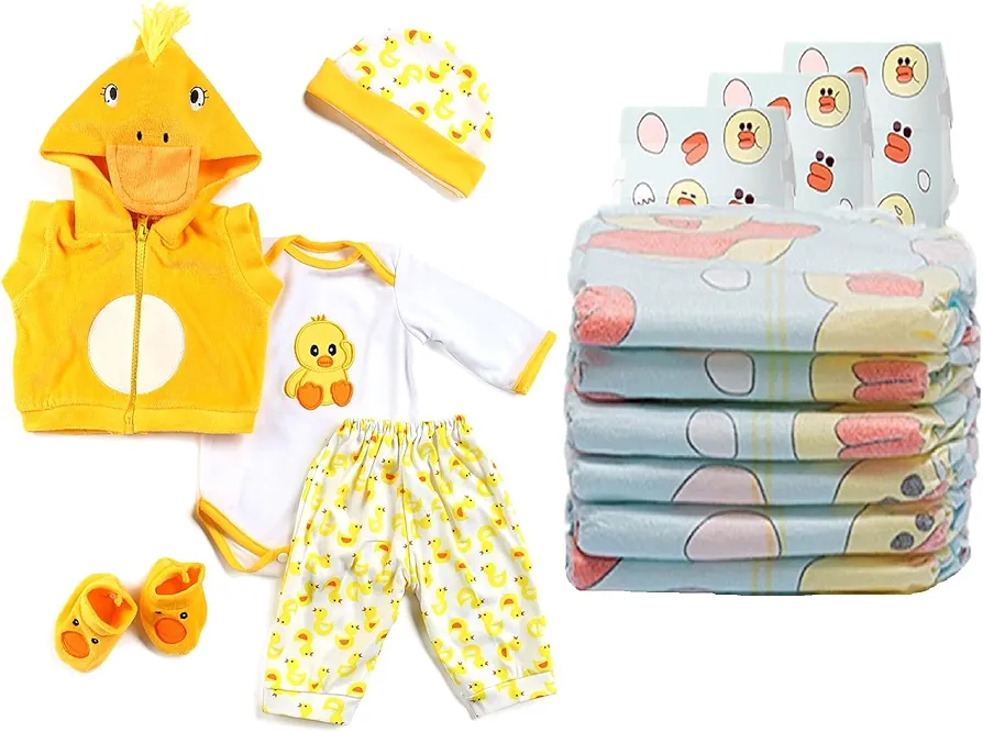 11pcs Set Reborn Baby Dolls Clothes 22 inch Outfit Accessories Yellow Duck for 20-22 Inch Reborn Doll Newborn Girl&Boy