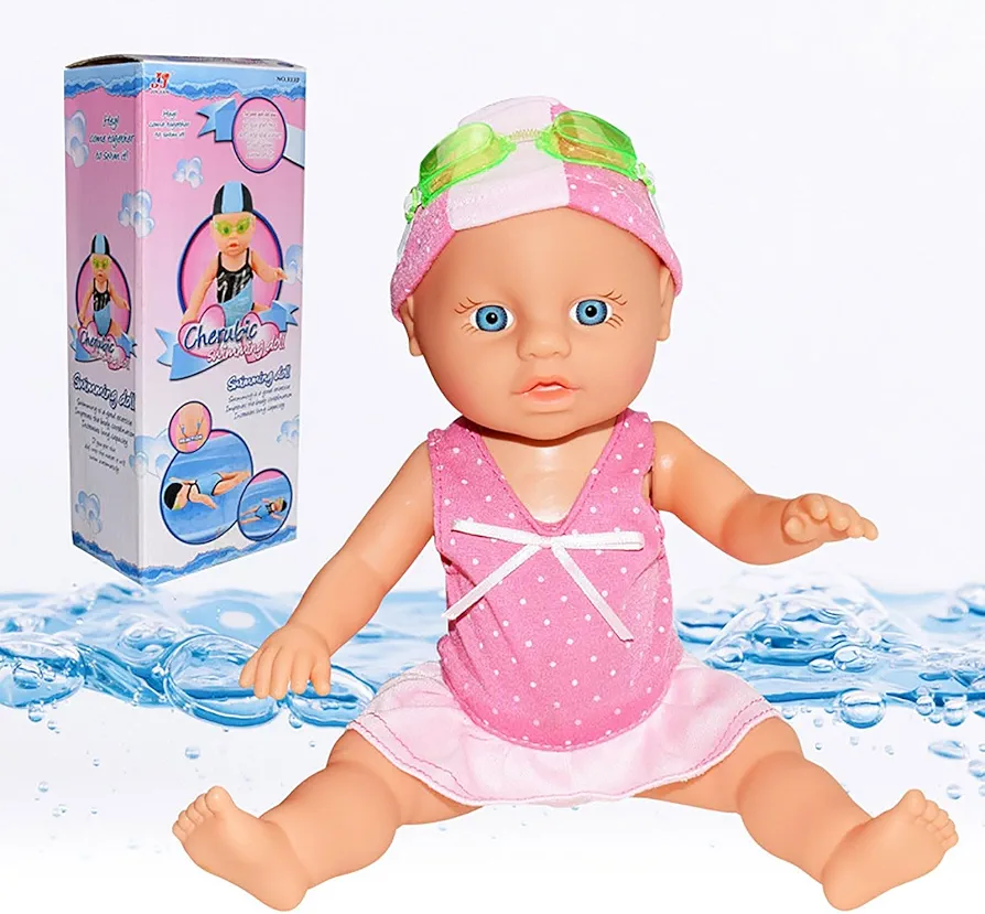 Electric Waterproof Swimming Doll Bath Toys for Girls, 2024 New Packaging Waterproof Swimmer Doll for Girls Boys, Swimming Baby Doll with Movable, Born to Swim Baby Anticipated Water Recreation Toys