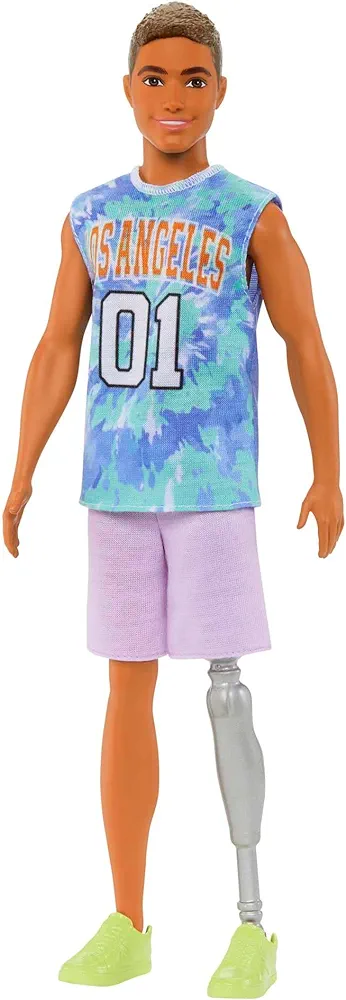 Barbie Fashionistas Ken Fashion Doll #212 with Prosthetic Leg Wearing Removable Los Angeles Jersey, Purple Shorts & Sneakers